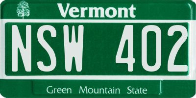 VT license plate NSW402