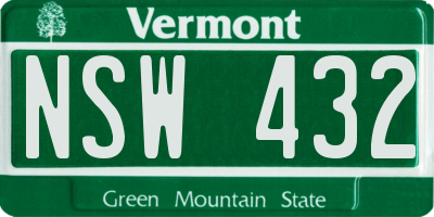 VT license plate NSW432