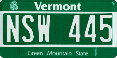 VT license plate NSW445