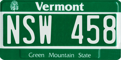 VT license plate NSW458