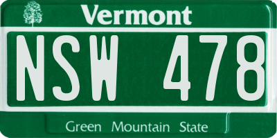 VT license plate NSW478