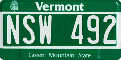 VT license plate NSW492