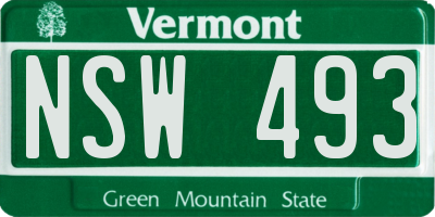 VT license plate NSW493