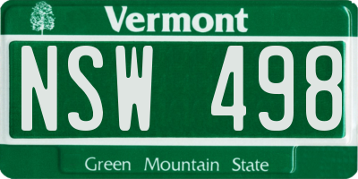 VT license plate NSW498
