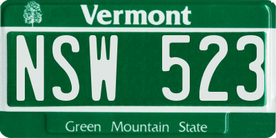 VT license plate NSW523
