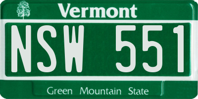 VT license plate NSW551