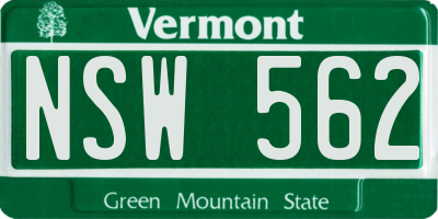 VT license plate NSW562