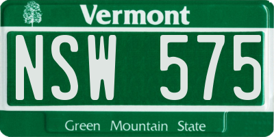 VT license plate NSW575