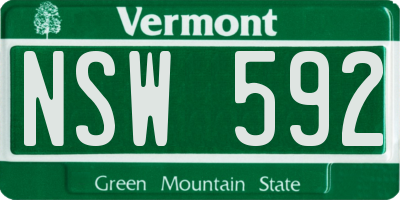 VT license plate NSW592