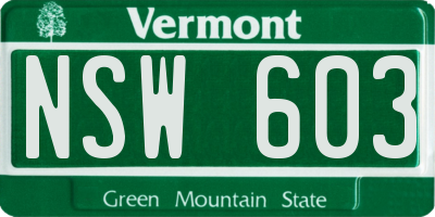 VT license plate NSW603