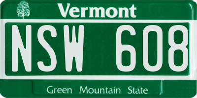 VT license plate NSW608