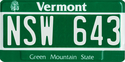 VT license plate NSW643