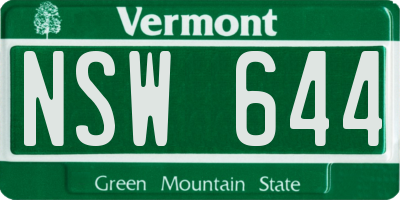 VT license plate NSW644