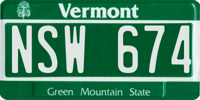 VT license plate NSW674