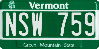 VT license plate NSW759