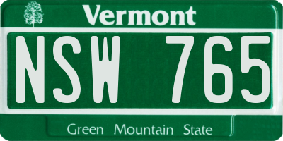 VT license plate NSW765