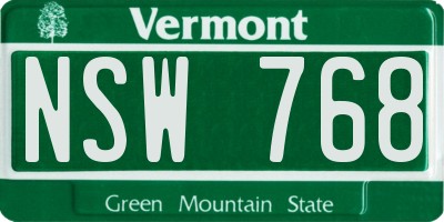 VT license plate NSW768