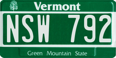 VT license plate NSW792