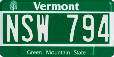 VT license plate NSW794
