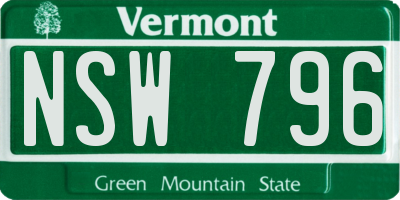 VT license plate NSW796