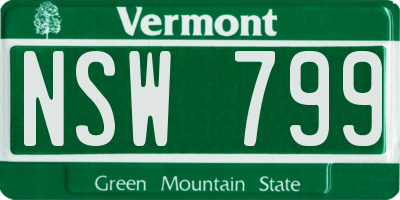 VT license plate NSW799