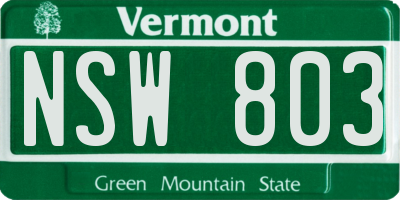 VT license plate NSW803