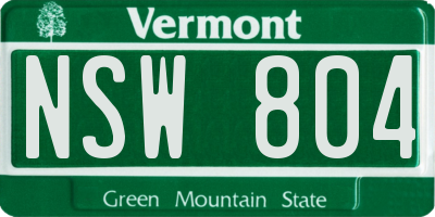 VT license plate NSW804