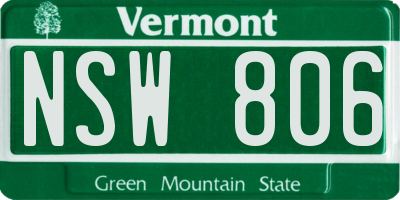 VT license plate NSW806