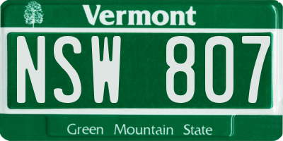 VT license plate NSW807