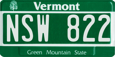 VT license plate NSW822