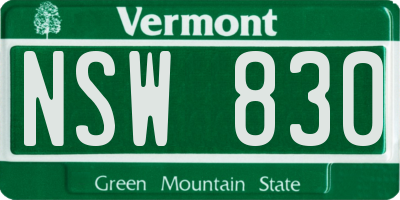 VT license plate NSW830
