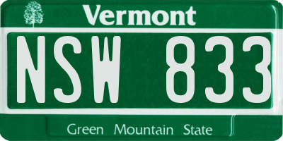 VT license plate NSW833