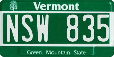 VT license plate NSW835