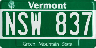 VT license plate NSW837