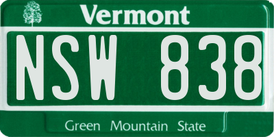 VT license plate NSW838