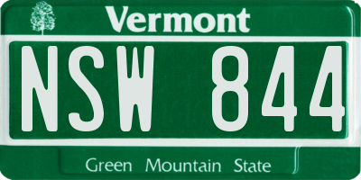 VT license plate NSW844