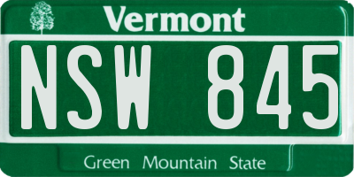 VT license plate NSW845