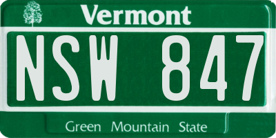 VT license plate NSW847