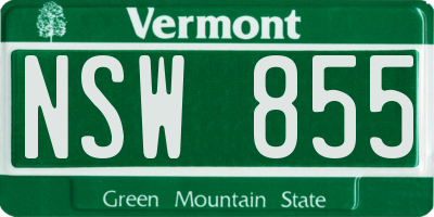 VT license plate NSW855