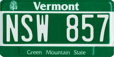 VT license plate NSW857