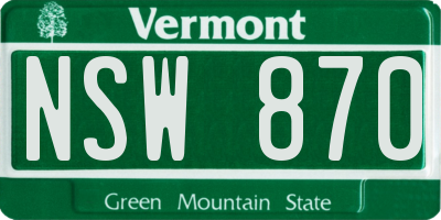 VT license plate NSW870