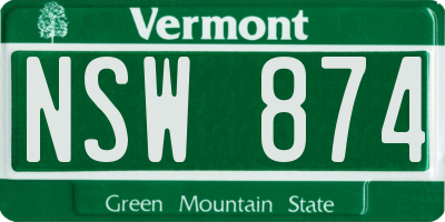 VT license plate NSW874