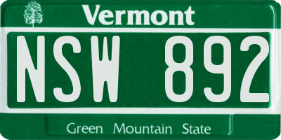 VT license plate NSW892