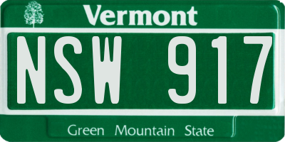 VT license plate NSW917