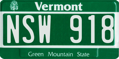 VT license plate NSW918