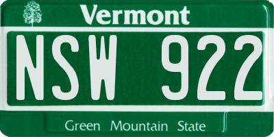 VT license plate NSW922