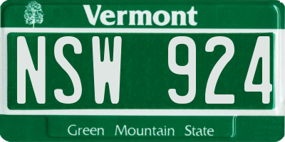 VT license plate NSW924