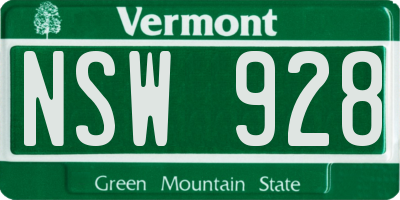 VT license plate NSW928