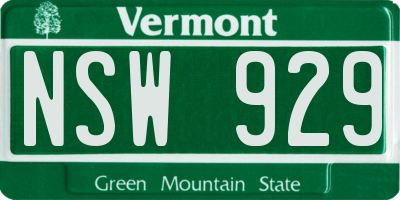 VT license plate NSW929