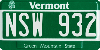 VT license plate NSW932